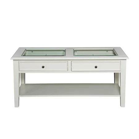 2 Drawer Panorama Glass Top Cocktail Table